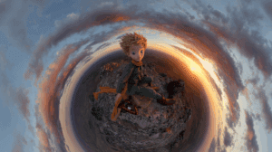 Comparativa visual entre el aviador y el niño en el desierto