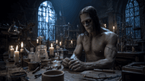 El monstruo observa en secreto a la familia De Lacey para aprender el lenguaje humano