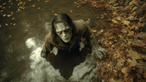 La criatura llora sobre el cadáver de Victor Frankenstein en el barco del capitán Walton