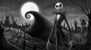 Jack Skellington, el Rey Calabaza, en el cementerio de Ciudad de Halloween