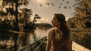 Retrato psicológico de Kya Clark estudiando plumas en la marisma