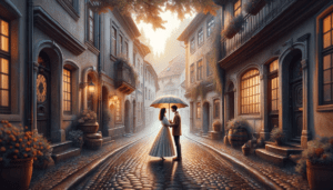 Portada de novela romántica clásica con pareja abrazada
