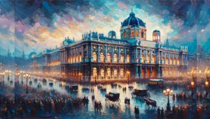 La majestuosa Ópera de Viena iluminada al anochecer, reflejando la rica tradición musical de la ciudad y su importancia cultural a nivel mundial