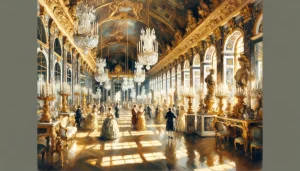 Salón de los Espejos en el Palacio de Versalles, reflejando la grandiosidad de la corte francesa