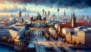 Vista aérea de Berlín mostrando la Puerta de Brandeburgo