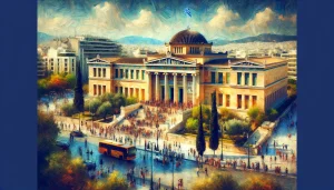 Cartel de cine de una película ambientada en Atenas, destacando la influencia de la ciudad en la cinematografía