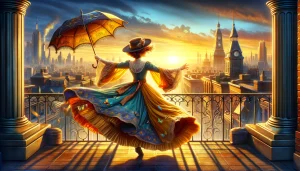 Julie Andrews como Mary Poppins volando con su paraguas
