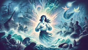 Representación artística de La Sirenita explorando el mundo humano