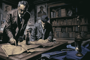 Escena de Sherlock Holmes disfrazado para una investigación