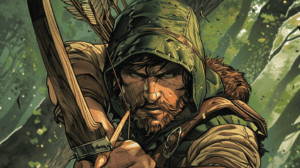 Ilustración de Robin Hood ayudando a los pobres