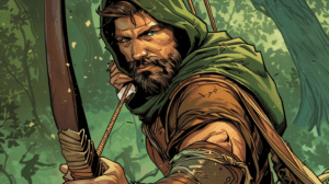 Retrato ilustrado de Robin Hood, héroe del folclore inglés