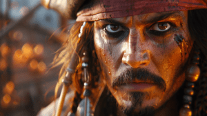 Capitán Jack Sparrow con su característico sombrero y brújula