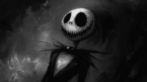 Escena de Jack Skellington reflexionando en el cementerio