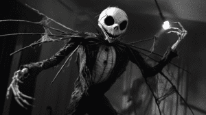 Jack Skellington y Sally juntos en una escena de la película