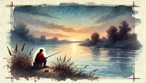 Pescador remando en un río bajo la luz del atardecer