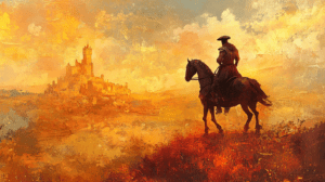Quién es Don Quijote de la Mancha rodeado de paisajes manchegos
