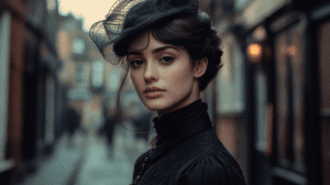 Retrato ficticio que ilustra a Irene Adler con su icónico atuendo