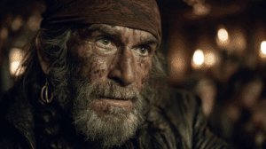 Representación de Long John Silver guiando a la tripulación