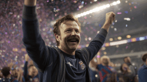 Ted Lasso motivando al equipo de fútbol