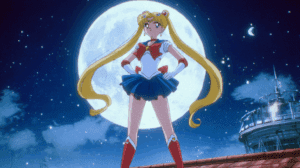 quién es Sailor Moon con Luna en el templo Hikawa