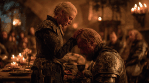 Brienne de Tarth y Jaime Lannister en los baños de Harrenhal.