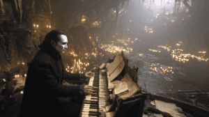 Ilustración de Erik sin máscara que revela quién es el fantasma de la ópera