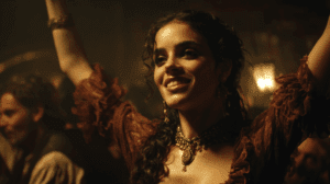 Ilustración de quién es Carmen con flor de cassia en la boca