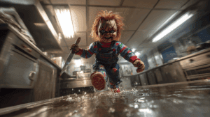 Quién es Chucky preparando un ataque en un pasillo oscuro